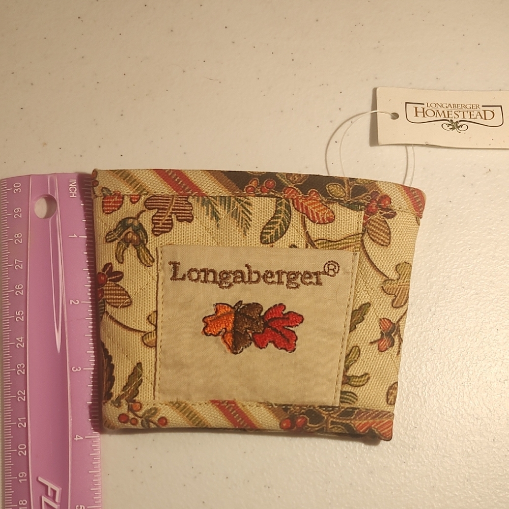 Longaberger Quilted Autumn Leaf Fabric Coffee Cup Holder With Card OrCash Pocket